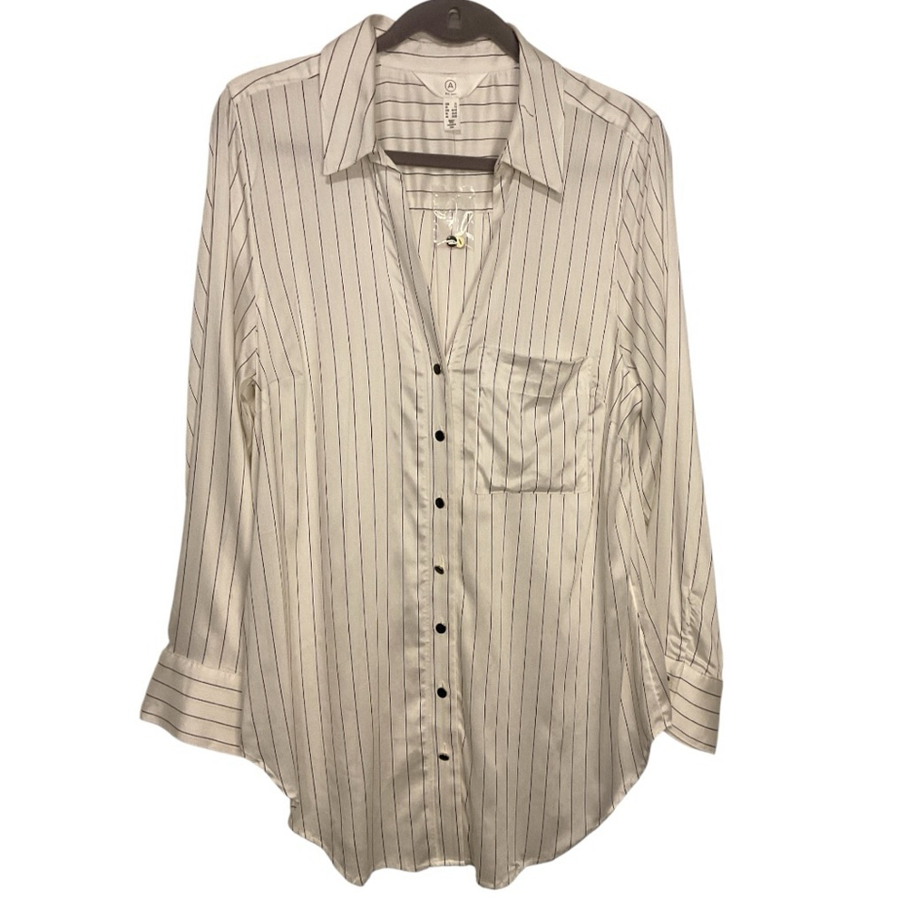 A MTL 1980 Satin Striped Button-Up Shirt White/Black/Burgundy Size 1X - Picture 8 of 11